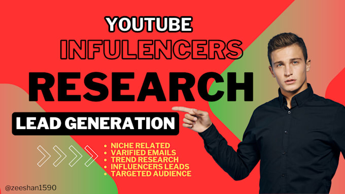 Gig Preview - Find youtube influencer, influencer list, research, influencer marketing