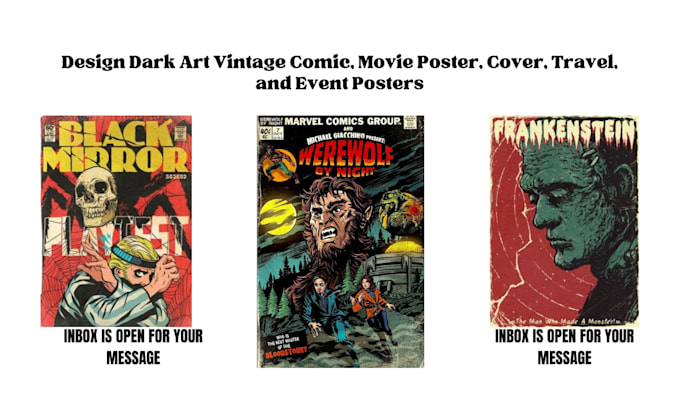 Gig Preview - Design dark art, vintage comic movie poster and cover, travel event movie poster