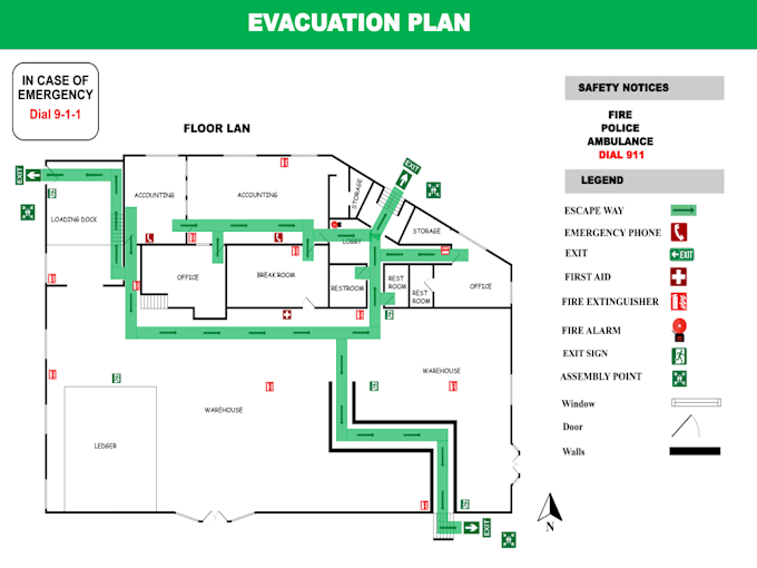 Gig Preview - Design fire safety plan, evacuation route, fire hydrant, alarm and sprinkler