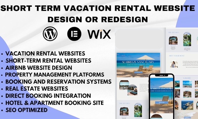 Gig Preview - Design vacation rental real estate airbnb property management booking website