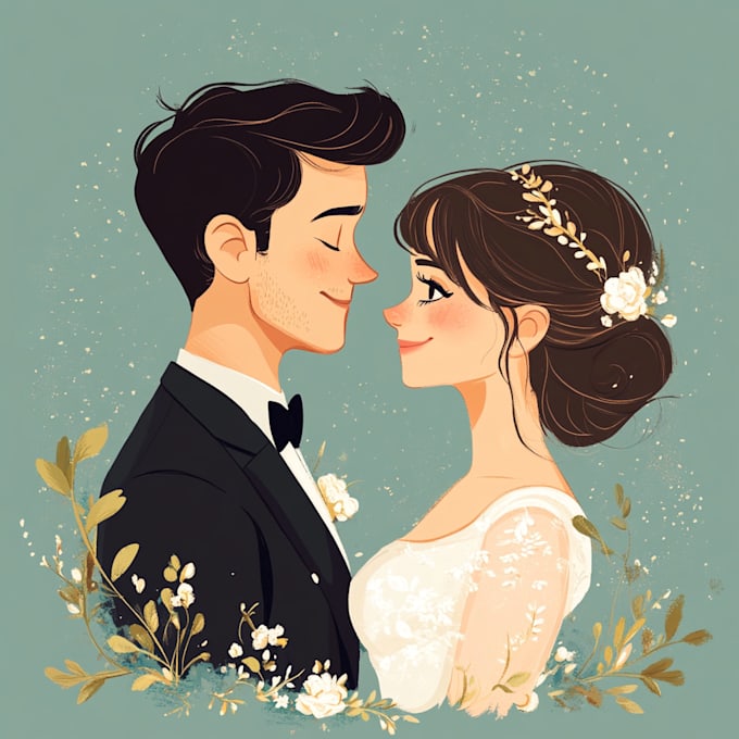 Gig Preview - Create a couple portrait, wedding illustration