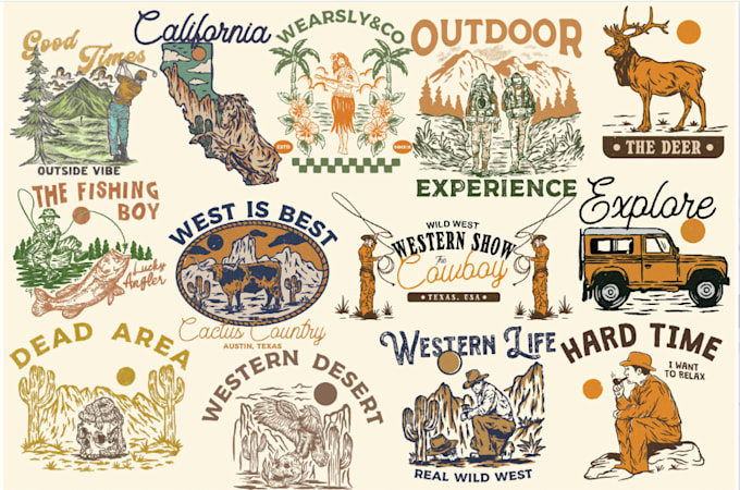 Gig Preview - Create western cowboy logo or poster design in vintage style and illustration