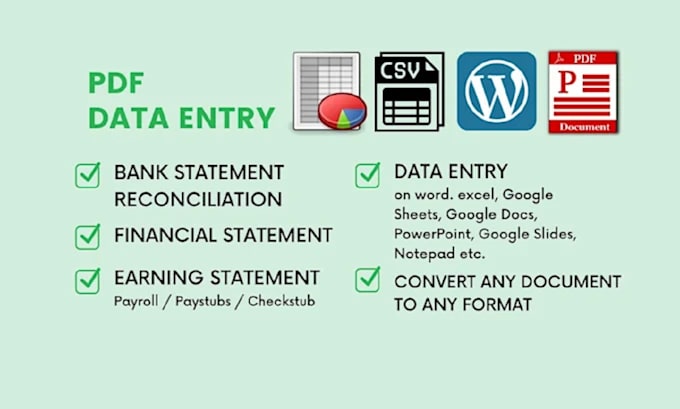 Bestseller - do data entry in financial statement, bank statements, pdf, excel, csv or others