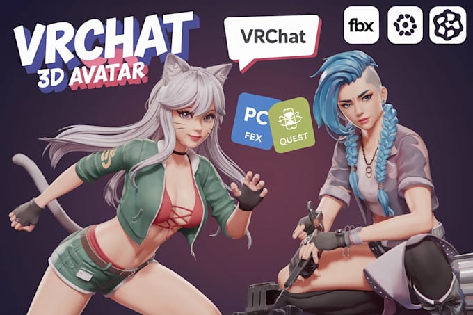 Gig Preview - Vrchat avatar, 3d model, vrc character, avi, furry vr chat outfits,vroid unity