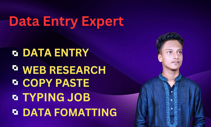 Gig Preview - Do data entry, copy paste, web research, typing job