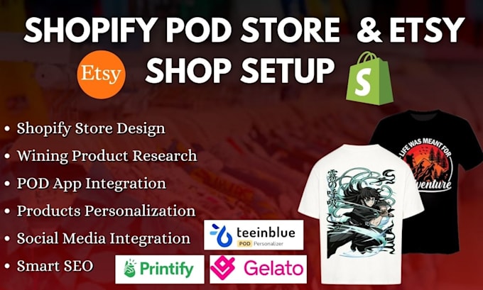 Gig Preview - Do shopify pod website etsy print on demand personalized product via teeinblue