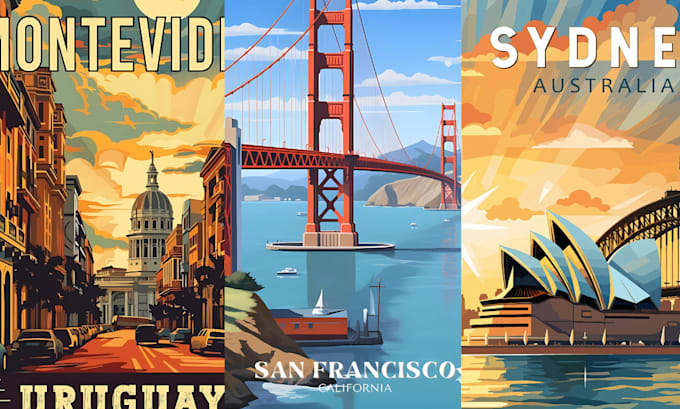 Gig Preview - Design vintage retro travel poster art deco modern  travel landscape poster