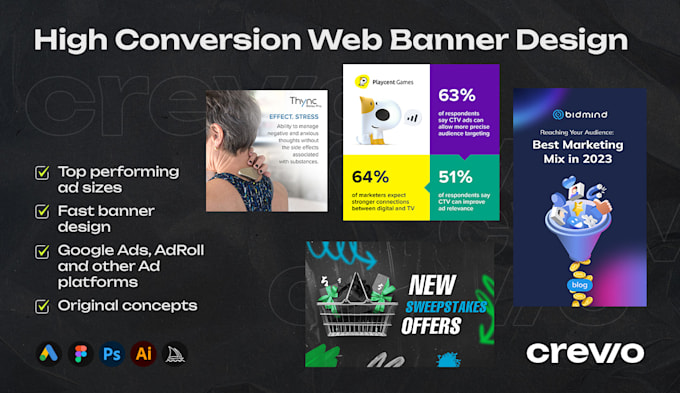 Gig Preview - Do professional graphic banner website header adroll google facebook display ads