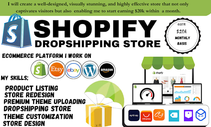 Gig Preview - Create 7  figure shopify  dropshipping store  store redesign logo designs