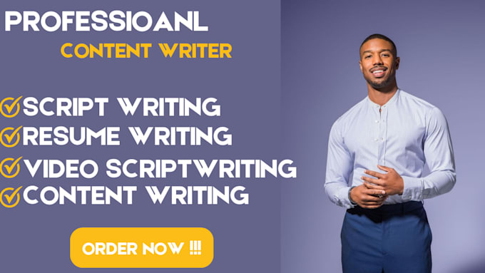 Gig Preview - Write script writing resume writing content writing video scriptwriting