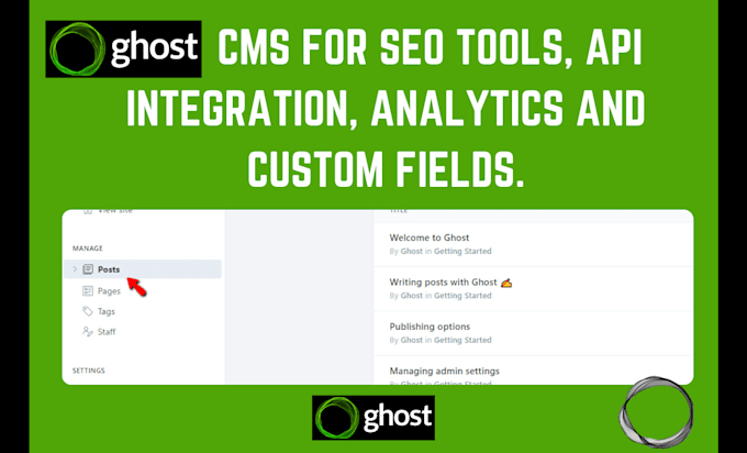 Gig Preview - Setup ghost cms for SEO tools, API integration analytics custom fields