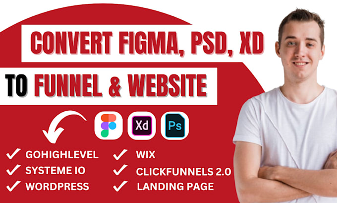 Gig Preview - Convert figma, psd, adobe xd design to gohighlevel, systeme io, wordpress, wix