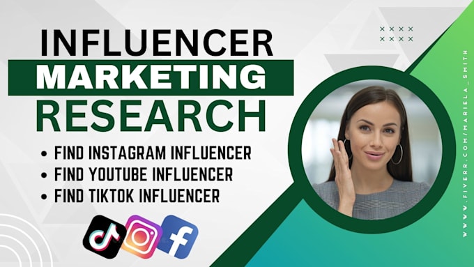 Gig Preview - Find instagram, tiktok, youtube influencer to research influencer marketing list