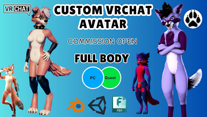 Gig Preview - Create custom vrchat avatar 3d model furry avatar vtuber vrc avatar for vrchat