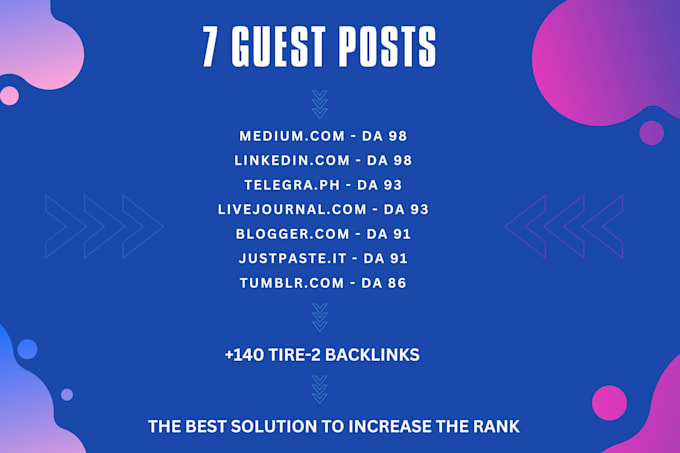 Gig Preview - Write and publish 7 guest posts and 140 tier 2 backlinks natural link building