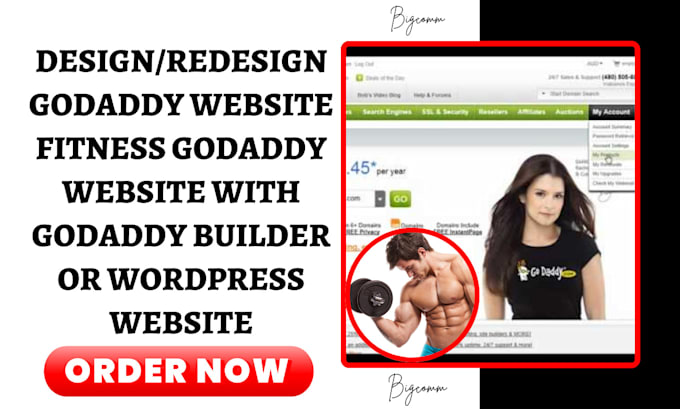 Gig Preview - Design, redesign fitness godaddy website with godaddy builder or wordpress web