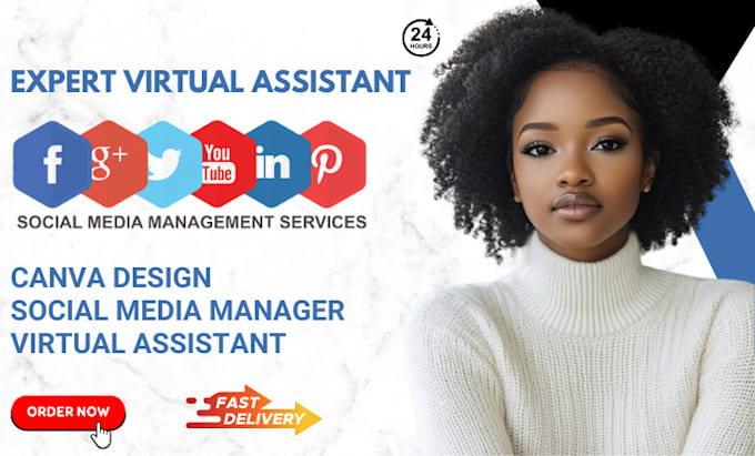 Gig Preview - Be your canva graphics design personal virtual assistant social media manager