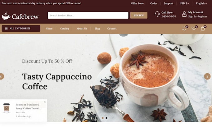 Gig Preview - Build coffee shopify store coffee website coffee store coffee shopify website