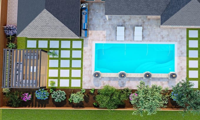 Gig Preview - Do landscape design, backyard, pool, garden, pergola, outdoor 3d patio rendering