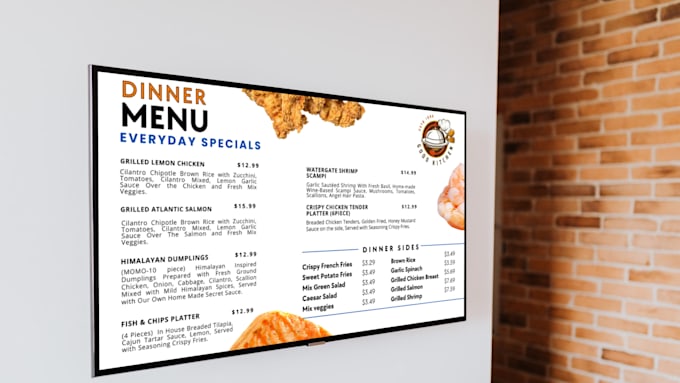 Gig Preview - Design digital menu sign designs for restaurants and pricing