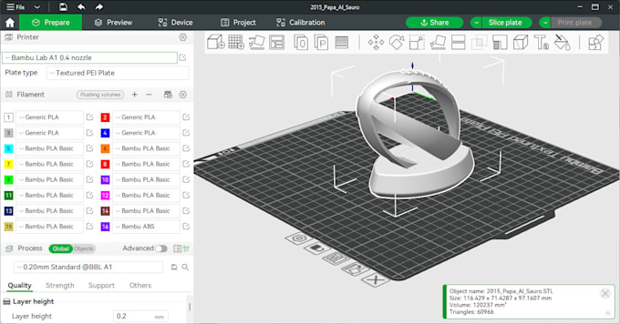 Gig Preview - Slice your stl file on bambu lab studio for 3d printing