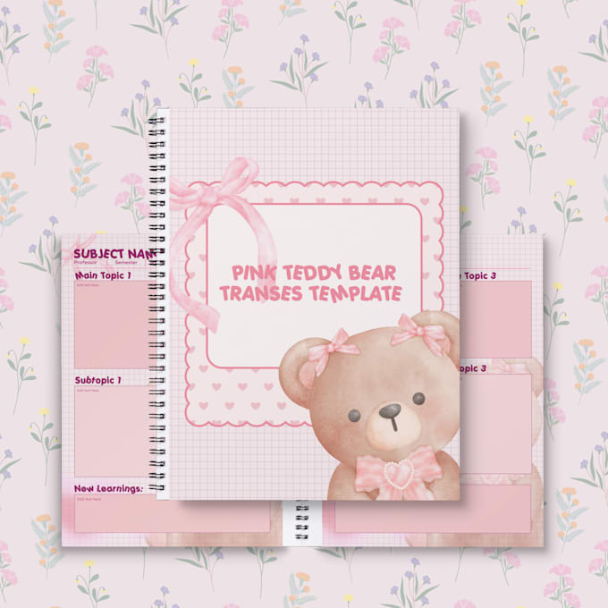 Bestseller - create adorable pink teddy bear notetaking templates for you