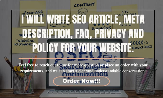 Gig Preview - Write SEO article, meta description, faq, privacy and policy for your website