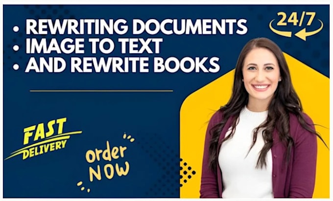 Gig Preview - Rewrite documents books get text from screenshots and images