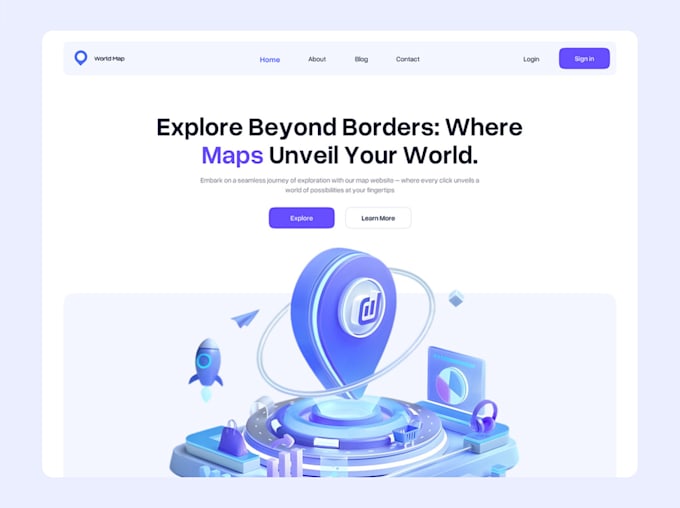 Gig Preview - World map website landing page design