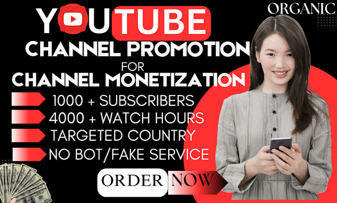 Gig Preview - Do organic youtube channel promotion for monetization for passive income stream