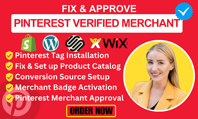 Gig Preview - Setup pinterest tag, fix catalog errors, verified merchant approval