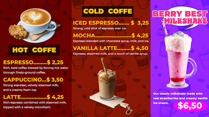 Gig Preview - Create a stunning animated digital menu board for your coffee shop