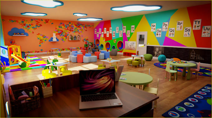 Bestseller - be 3d interior children design,colorful walls,class room,play grounds,d5 render