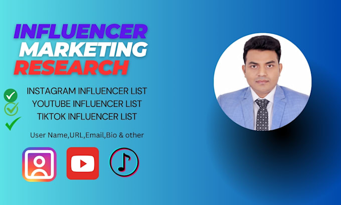 Gig Preview - Find instagram ,tiktok and youtube influencer list for your marketing campaign