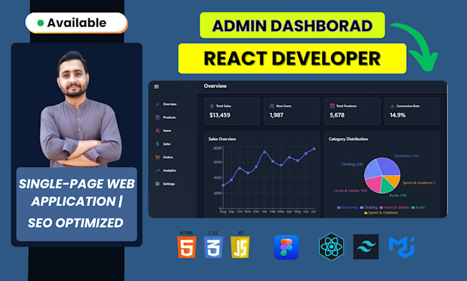 Gig Preview - Develop admin dashboard using reactjs, chartjs and tailwindcss