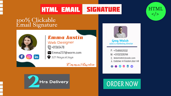 Bestseller - make your modern clickable HTML email signature within 2hrs