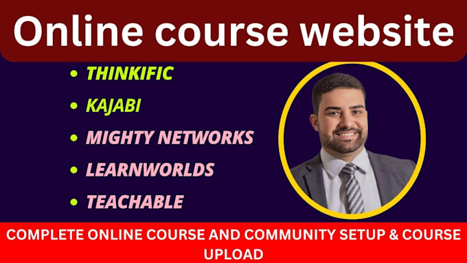 Gig Preview - Setup mighty networks, thinkific, kajabi, and learnworlds online course website