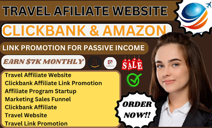 Gig Preview - Setup travel affiliate clickbank affiliate marketing amazon website sales funnel