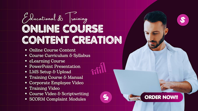 Gig Preview - Do online course content, training manual, coaching services, elearning video