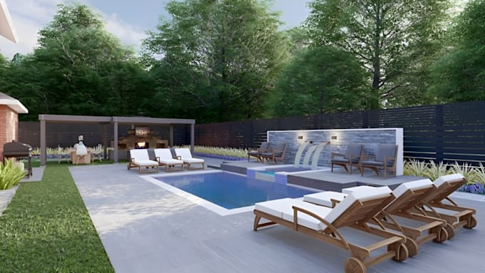 Gig Preview - 3d landscape design pool outdoor kitchen park backyard garden 3d rendering