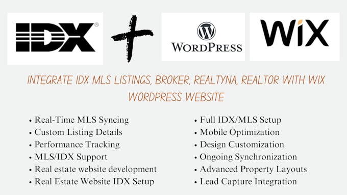 Gig Preview - Integrate idx mls listings, broker, realtyna, realtor with wix wordpress website