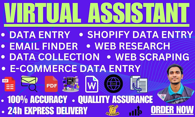 Gig Preview - Be your virtual assistant for data typing, web   scraping  job