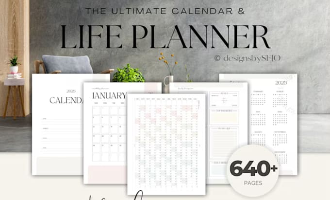 Gig Preview - Design printable etsy digital planner, 2025 daily weekly monthly yearly planner