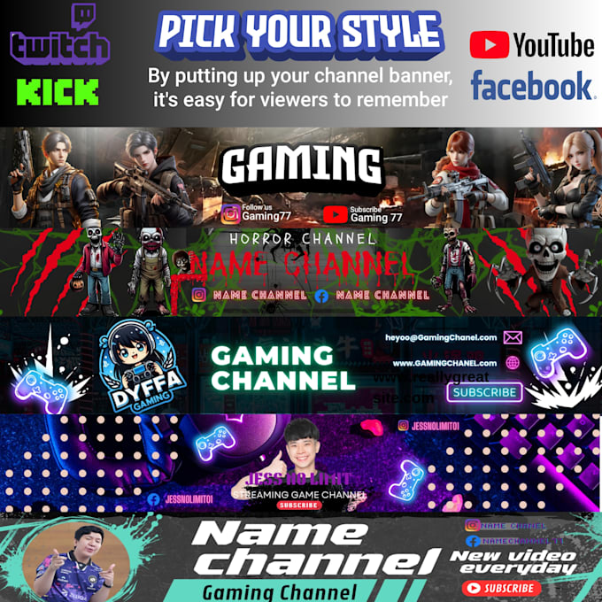 Gig Preview - Create banners, posters youtube twitch for gaming channels