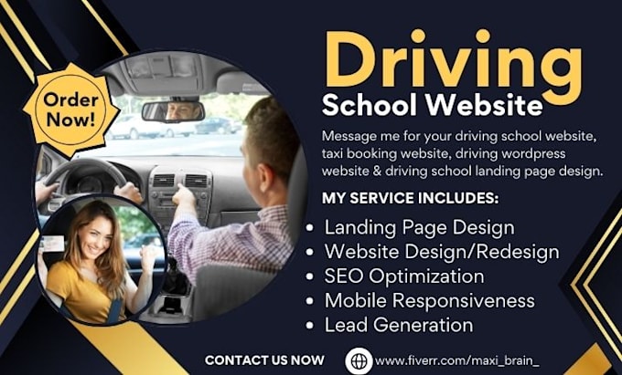 Gig Preview - Design driving school website taxi booking website driving wordpress website