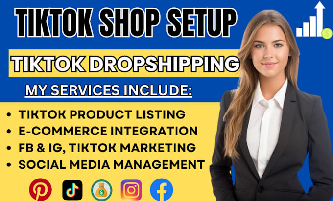 Gig Preview - Manage and set up tik tok shop dropshipping facebook and instagram marketing