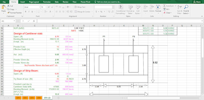 Gig Preview - Create excel spreadsheets for designing structural elements