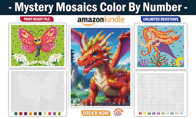 Gig Preview - Create mystery mosaics color by number book for adults