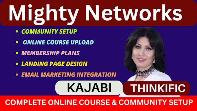 Gig Preview - Setup mighty networks online community, thinkific kajabi, online course website