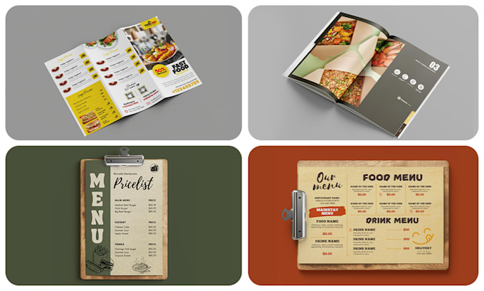 Gig Preview - Do food menu, digital menu, catalogue design for restaurant